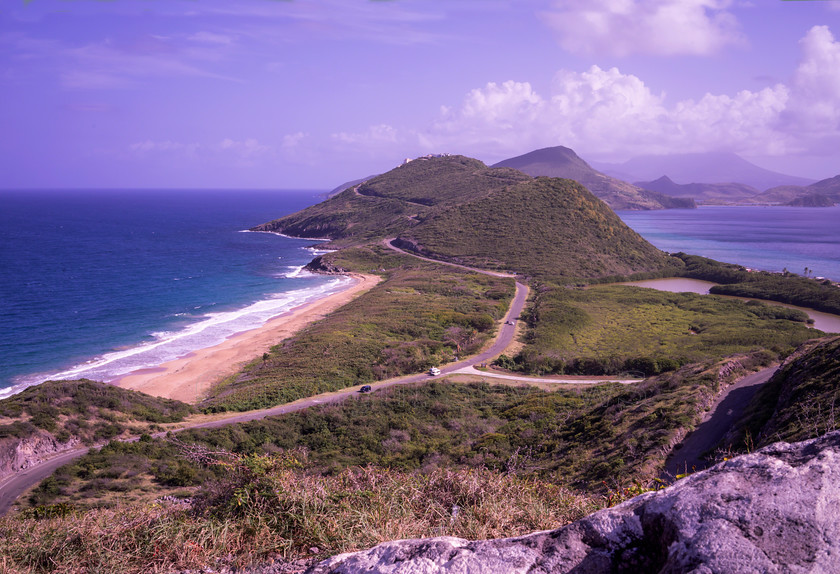 Atlantic and Caribbean DSC1020 
 Atlantic ocean and Caribbean sea view, St Kitts 
 Keywords: St Kitts & Nevis, Nevis, Caribbean