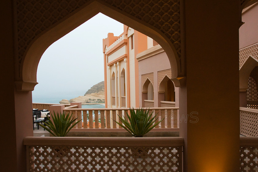 Tearrace view Shangri La Hotel Muscat 
 Hotel architecture, Shangri La Hotel, Muscat, Oman 
 Keywords: Hotel architecture, Shangri La Hotel, Muscat, Oman