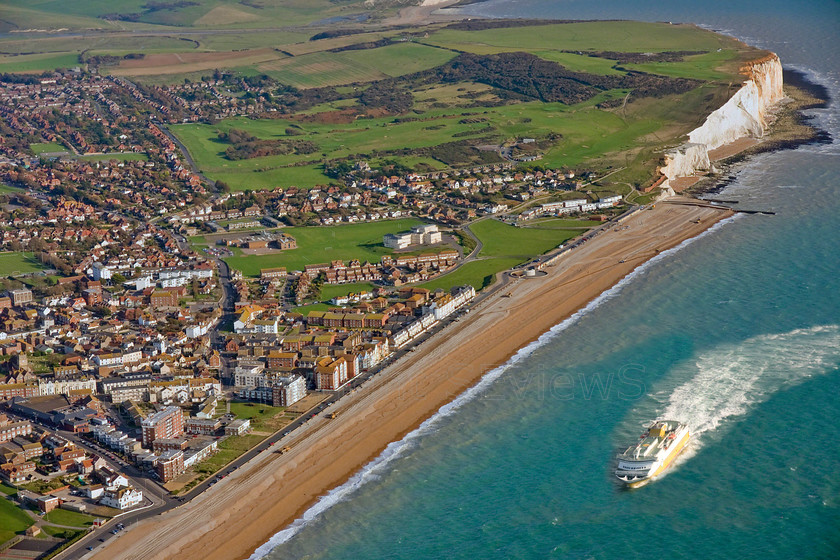 Sussex coast00090 
 Sussex coast & countryside aerial view: ferry approching coast near Eastbourne... actually not that close to shore but a little further out & fills some picture empty space on sea! 
 Keywords: coast, Sussex, UK