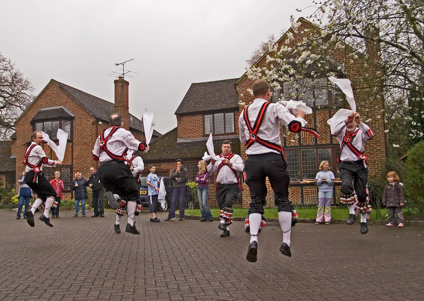 Flying Morris Dancers 
 Morris dancers in action, caught in mid air, in Crondall Court, Camberley, Surrey, UK 
 Keywords: Morris dancers, caught in mid air, Camberley, Surrey, UK