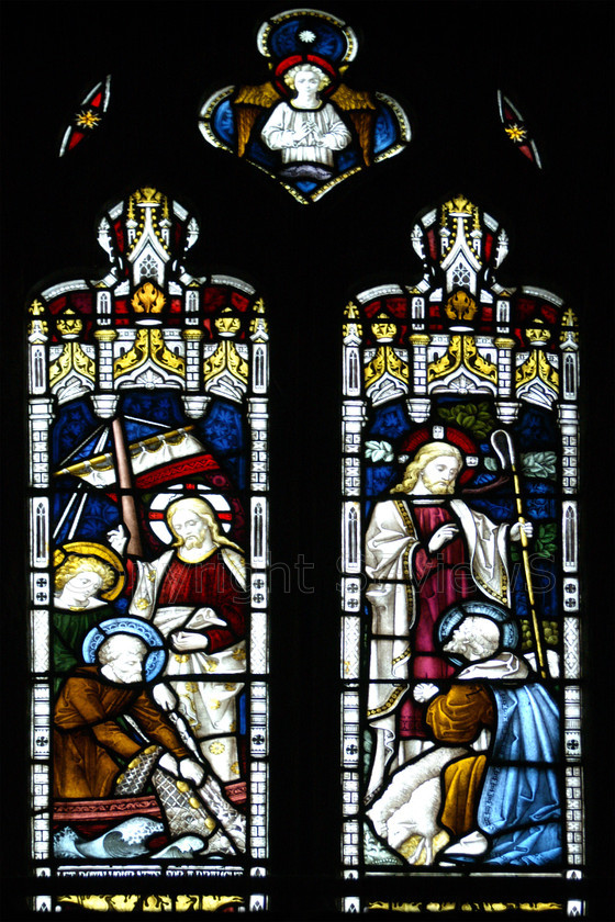 Stained glass Jers0063 
 Stained glass window in Church, Jersey 
 Keywords: stained glass, window