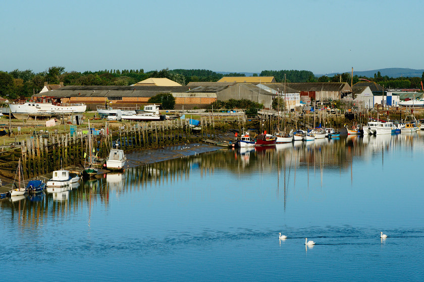 Arun river reflection 
 Swans & mast reflections on River Arun, Littlehampton, West Sussex 
 Keywords: Swans, Masts, River Arun, Sunset, Reflections, Littlehampton, West Sussex