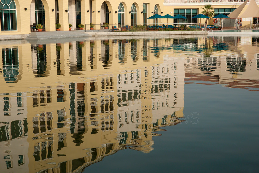 Marriott Dubai8608 
 Hotel facade relection 
 Keywords: Marriott, Courtyard Dubai, Green Community, Dubai, UAE